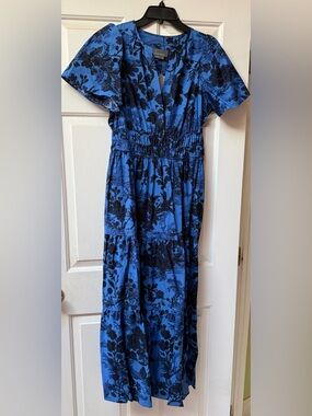Anthropologie Somerset royal blue and black floral print NWT size M maxi dress